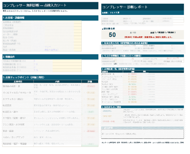 渡辺鉄工 独自の点検チェックシートと診断レポート（無料診断のサンプル）
